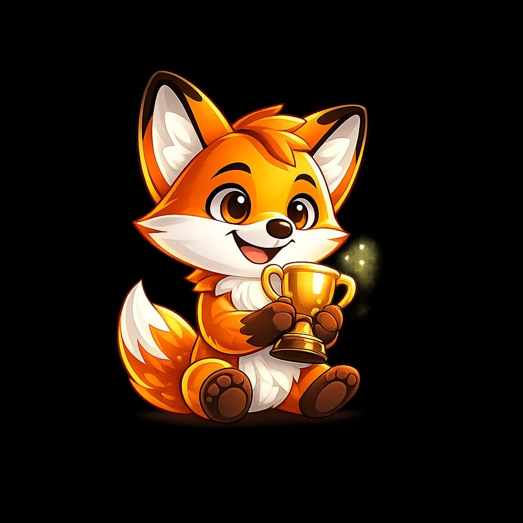 Fox mascot holding a trophy.