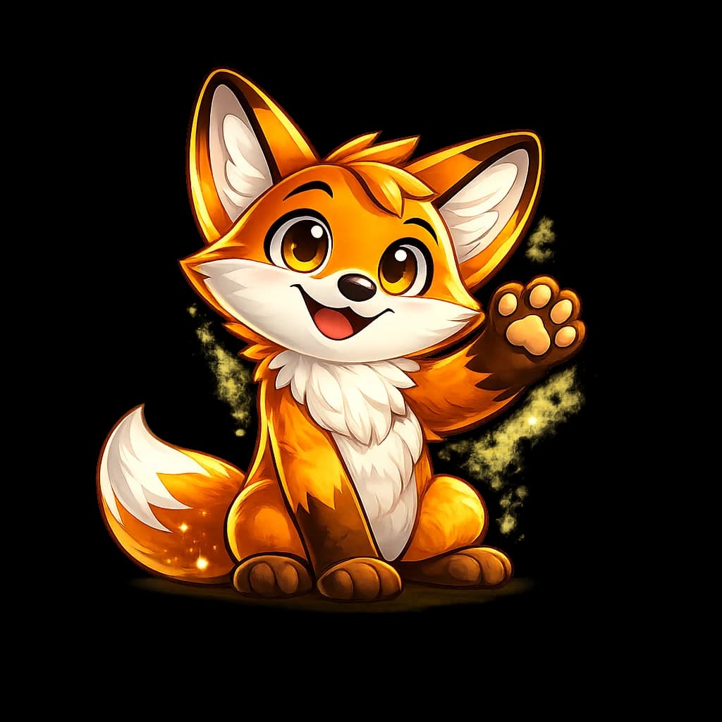 Fox mascot waving.